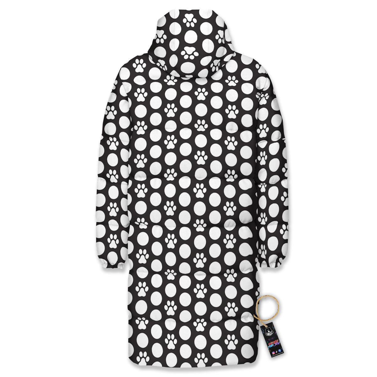 Paw Polka Dot White And Black And Print Long Down Jacket
