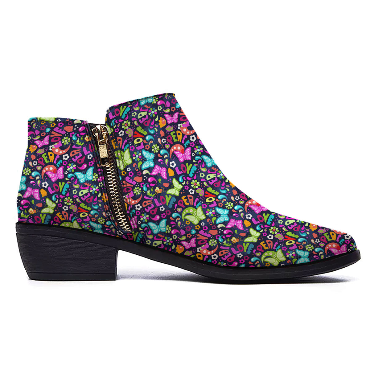 Peace Groovy Girly Print Pattern Ankle Boots-grizzshop