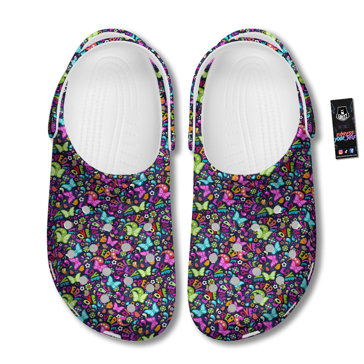 Peace Groovy Girly Print Pattern Clog-grizzshop