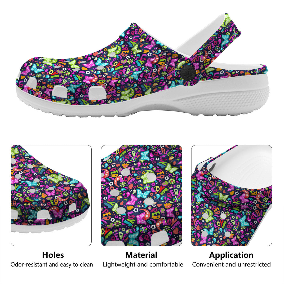Peace Groovy Girly Print Pattern Clog-grizzshop