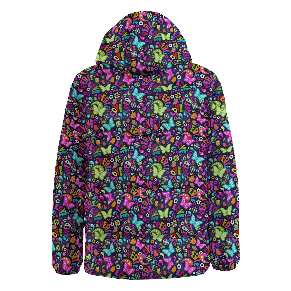 Peace Groovy Girly Print Pattern Down Jacket-grizzshop