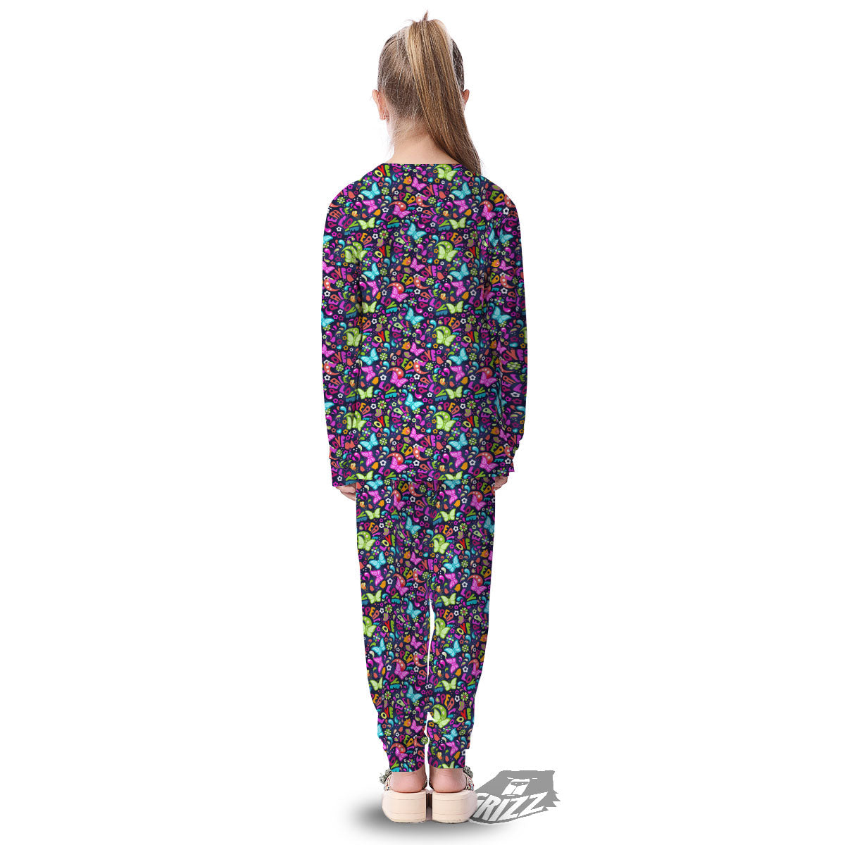 Peace Groovy Girly Print Pattern Kid's Pajamas-grizzshop