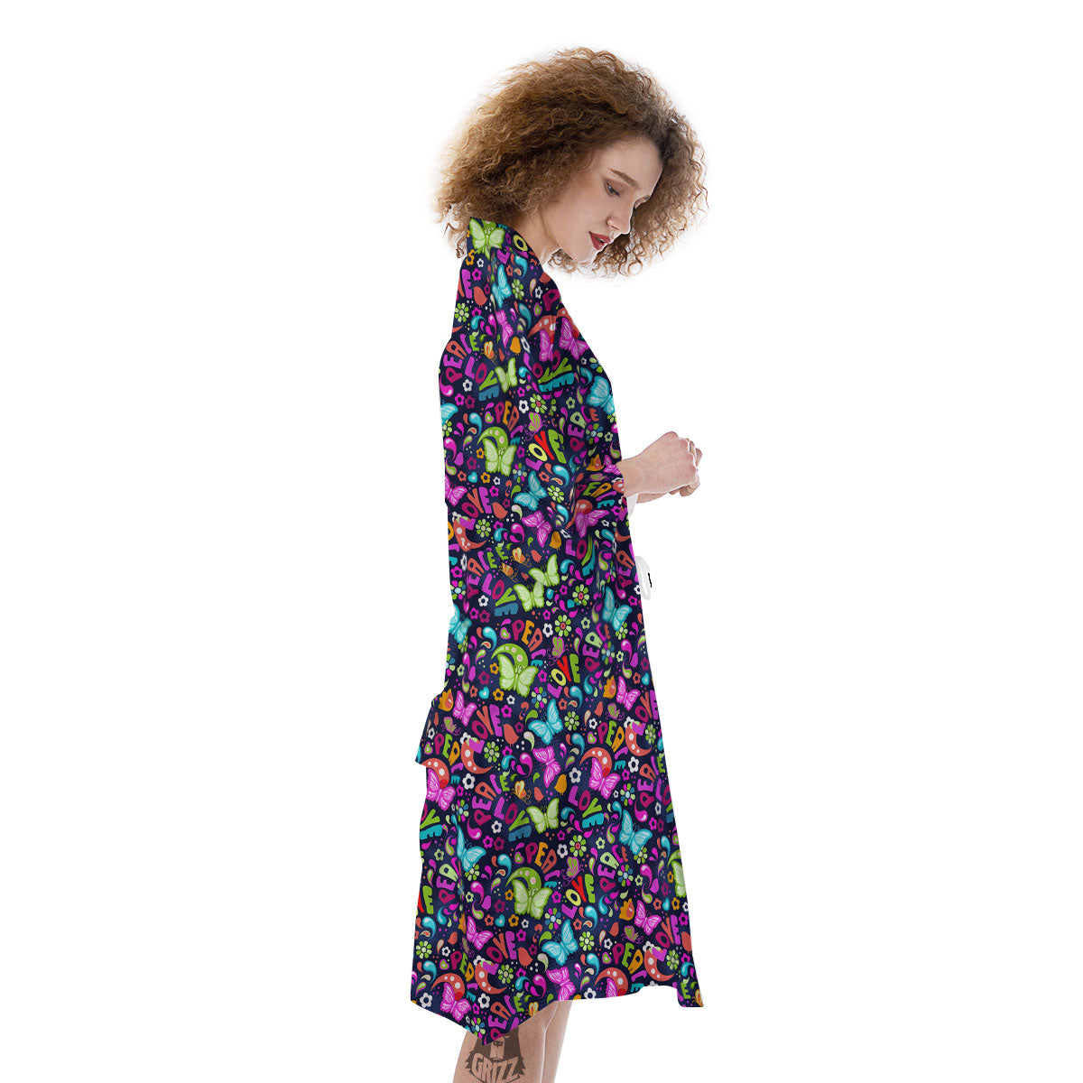 Peace Groovy Girly Print Pattern Kimono-grizzshop