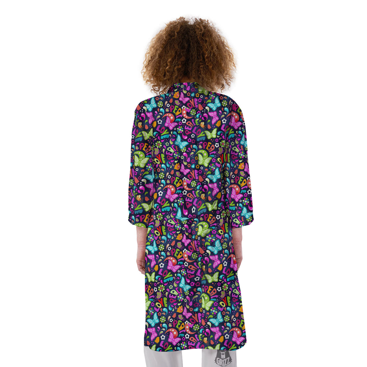 Peace Groovy Girly Print Pattern Kimono-grizzshop