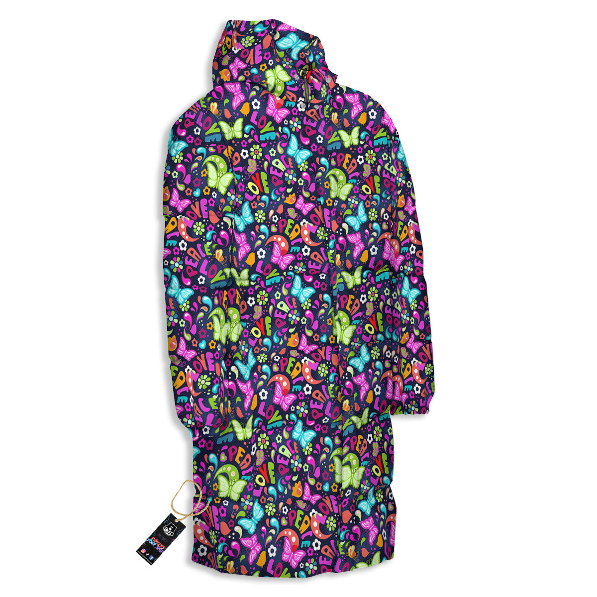 Peace Groovy Girly Print Pattern Long Down Jacket-grizzshop