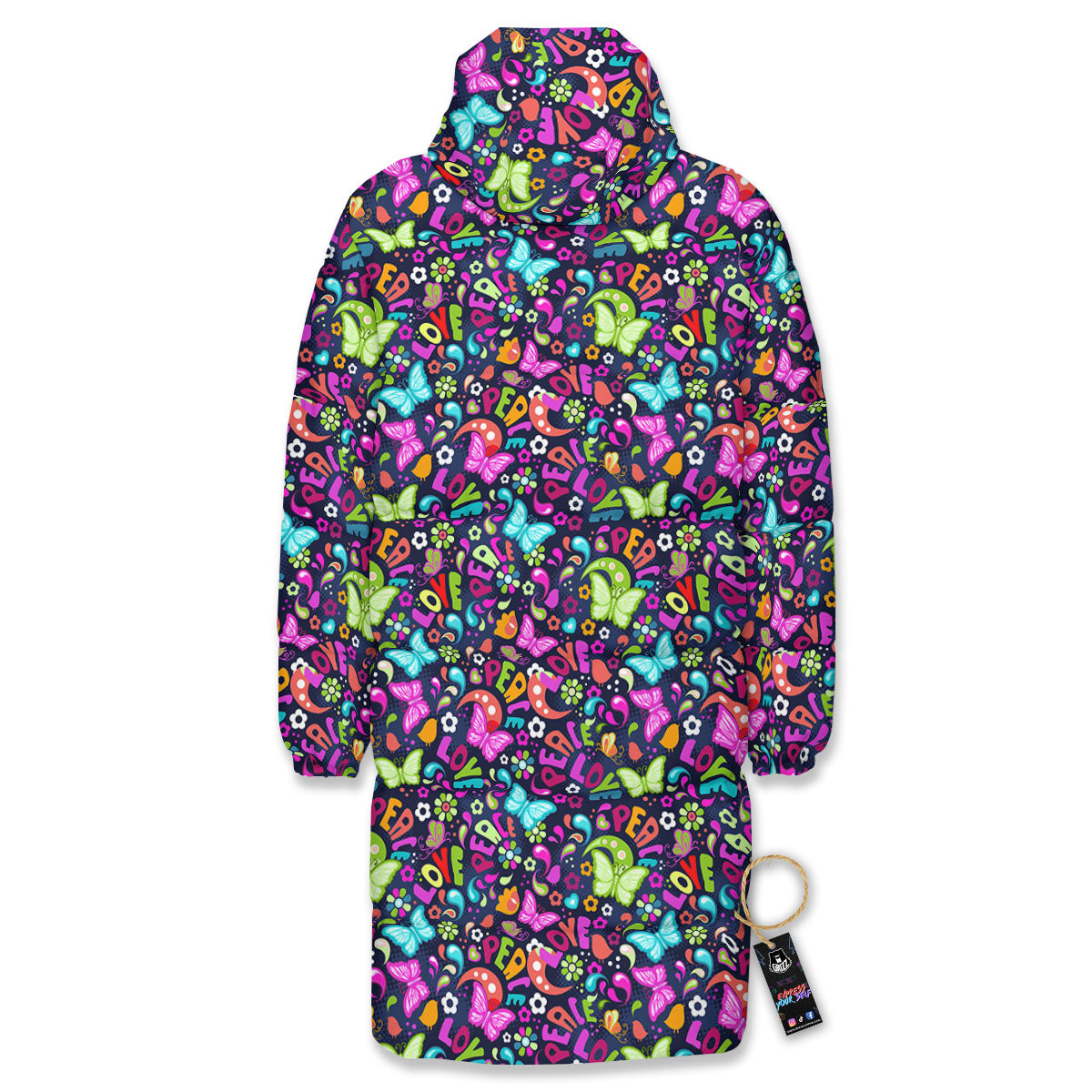 Peace Groovy Girly Print Pattern Long Down Jacket-grizzshop