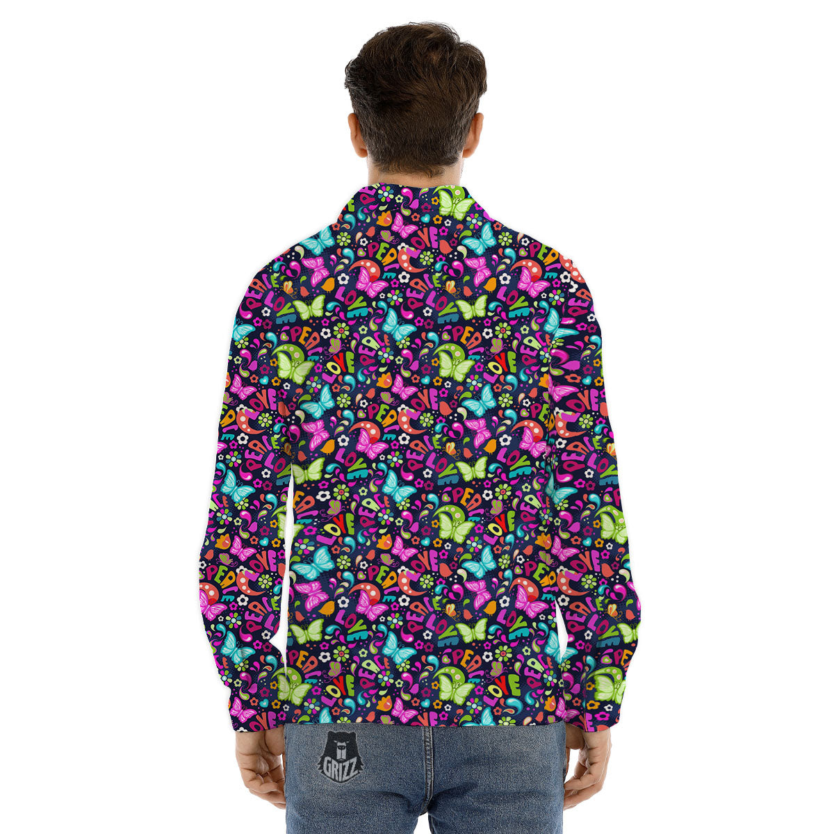 Peace Groovy Girly Print Pattern Men's Dress Shirts-grizzshop