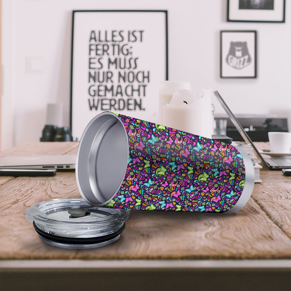 Peace Groovy Girly Print Pattern Tumbler-grizzshop