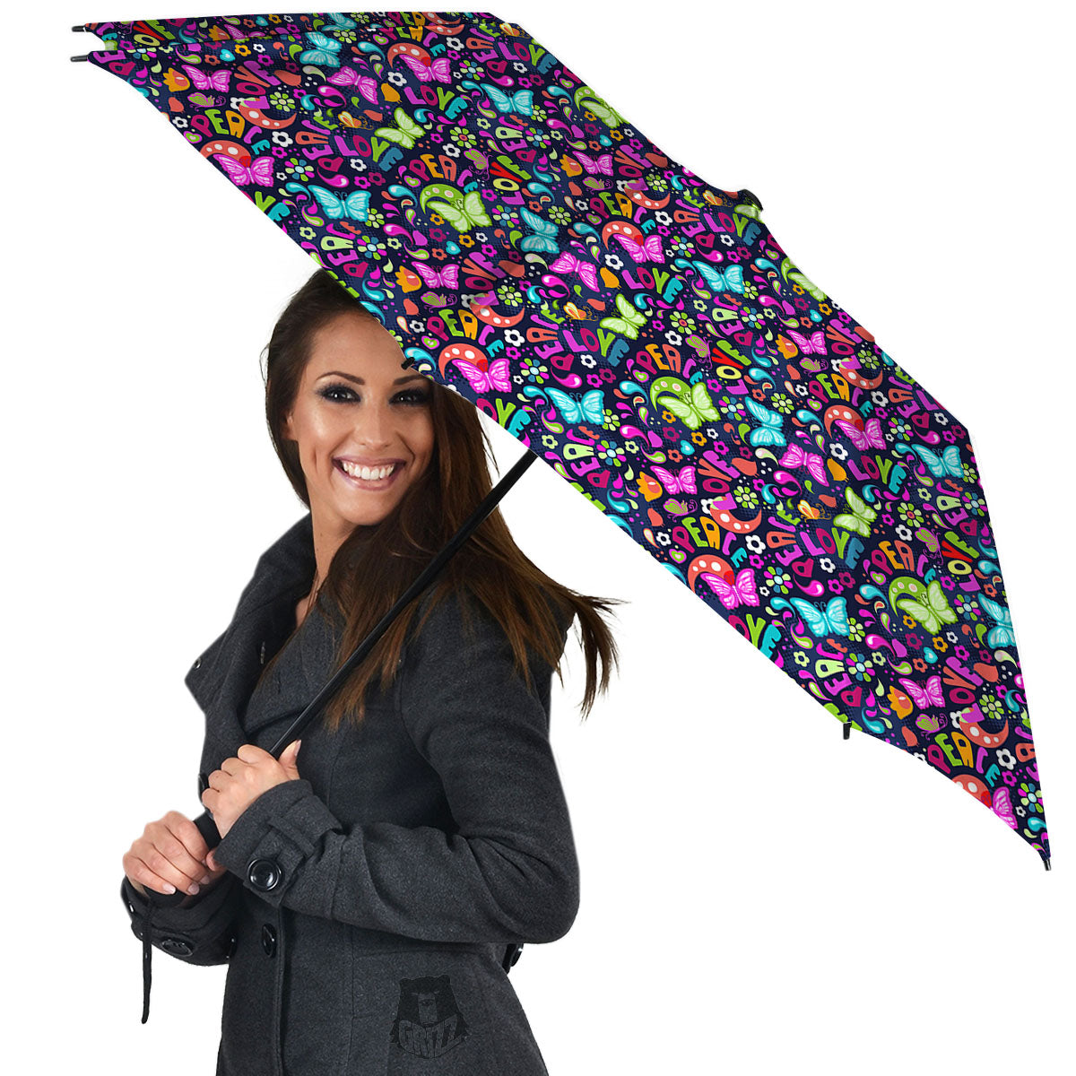 Peace Groovy Girly Print Pattern Umbrella-grizzshop
