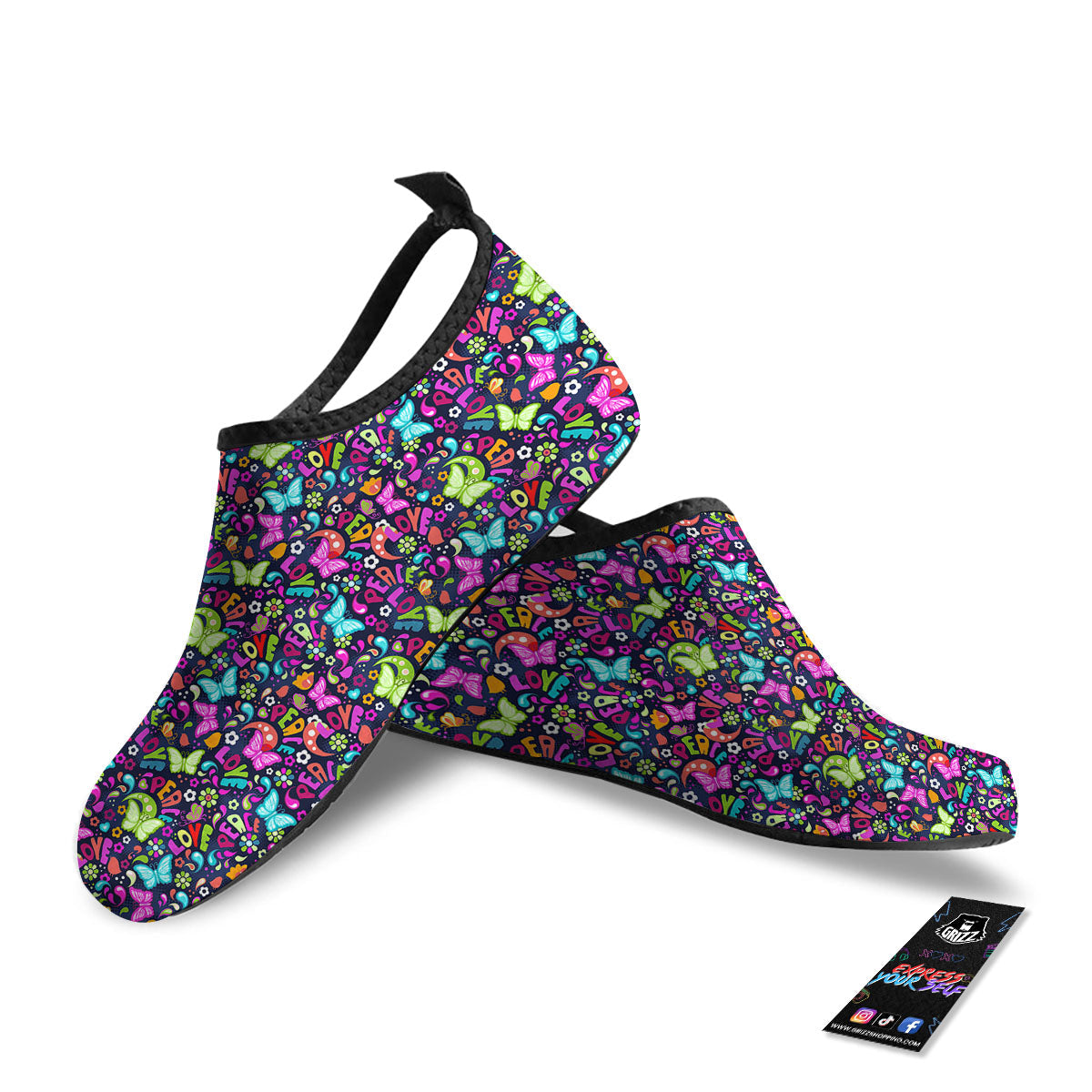 Peace Groovy Girly Print Pattern Water Shoes-grizzshop