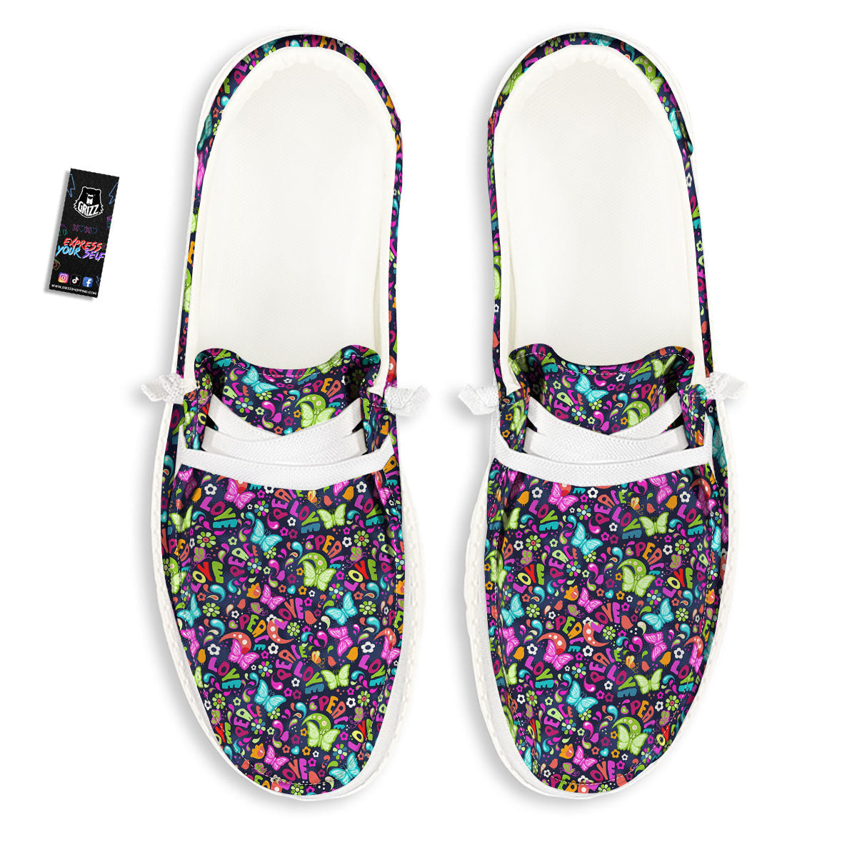 Peace Groovy Girly Print Pattern White Loafers-grizzshop