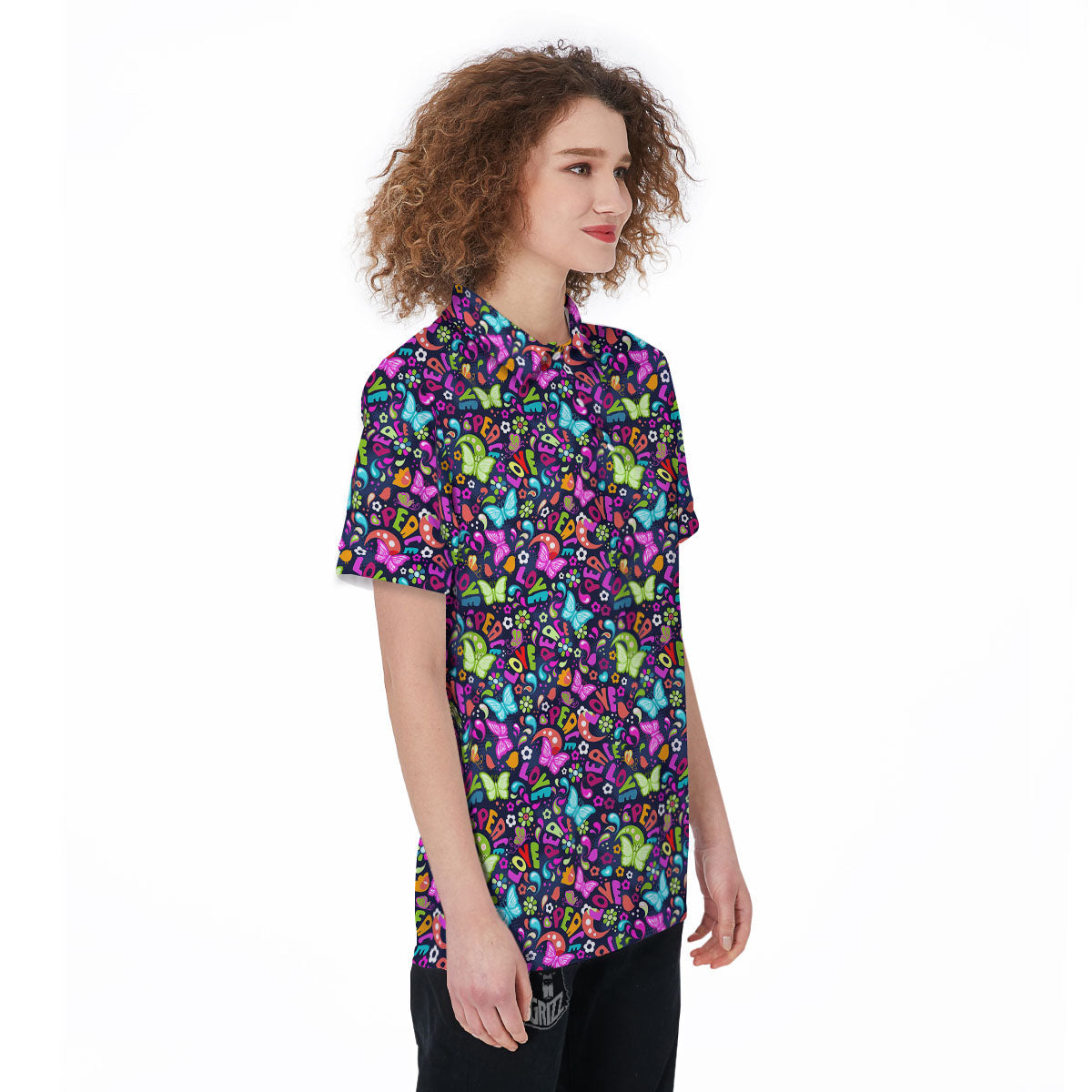 Peace Groovy Girly Print Pattern Women's Golf Shirts-grizzshop