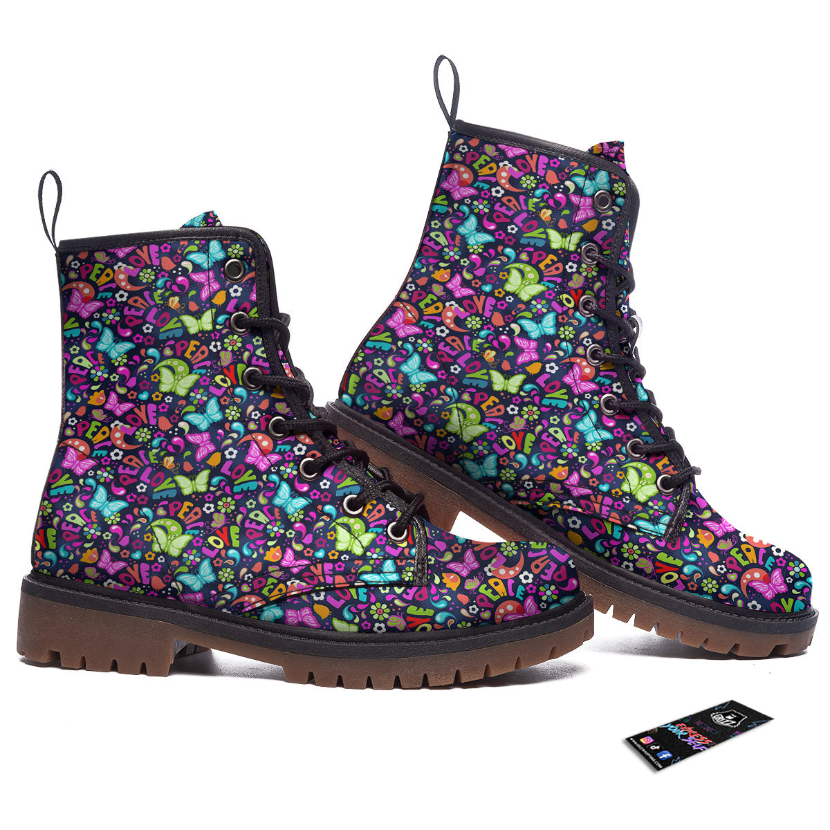 Peace Groovy Girly Print Pattern Work Boots-grizzshop
