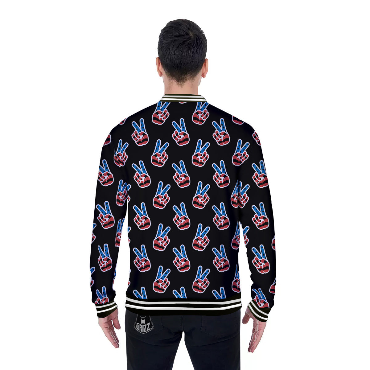 Peace Sign American Patriotic Print Pattern Baseball Jacket-grizzshop
