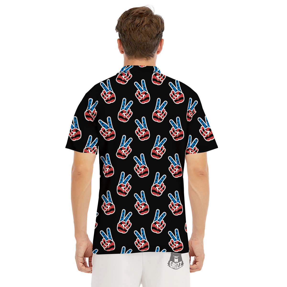 Peace Sign American Patriotic Print Pattern Men's Golf Shirts-grizzshop