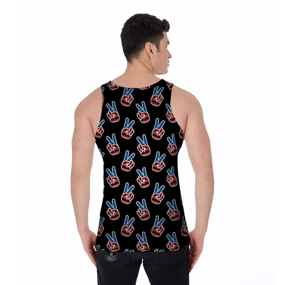 Peace Sign American Patriotic Print Pattern Men's Tank Top-grizzshop