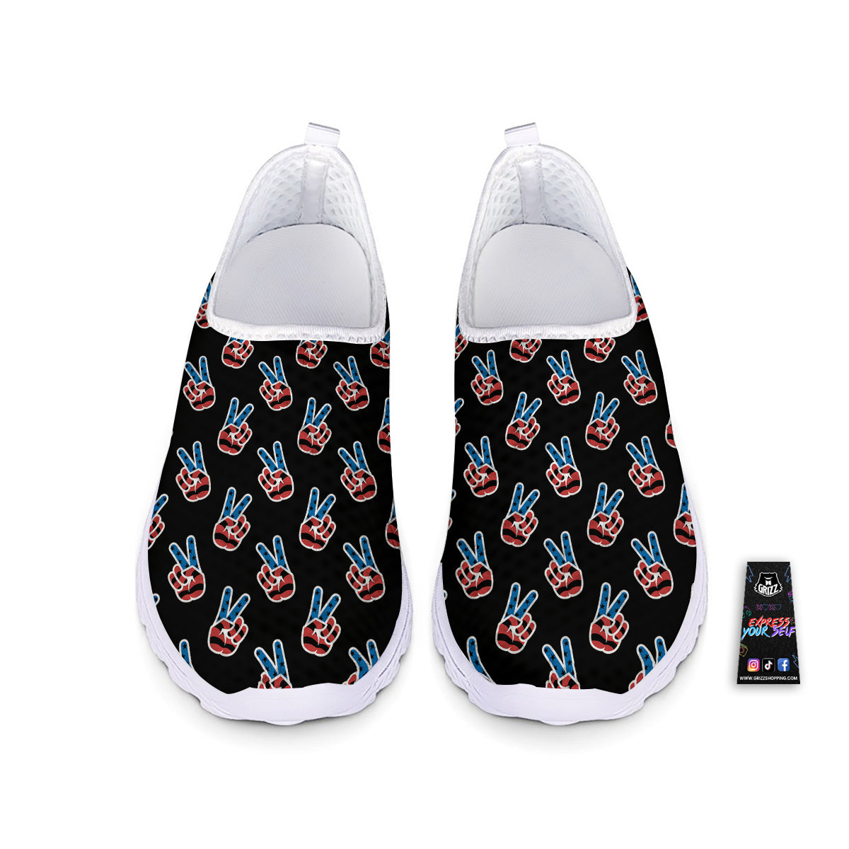 Peace Sign American Patriotic Print Pattern Nurse Shoes-grizzshop