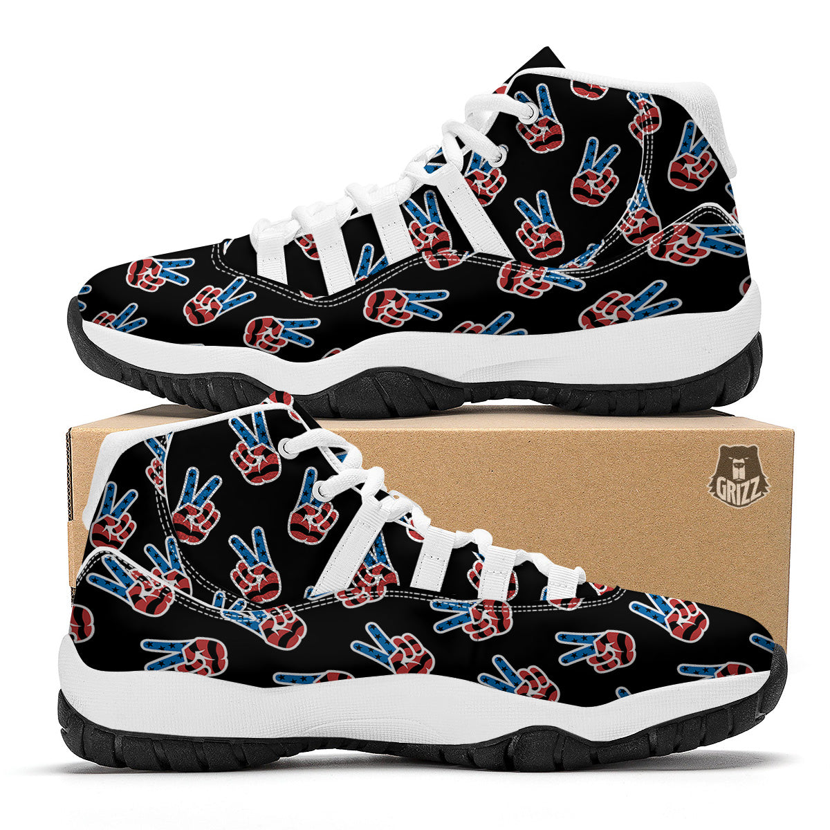 Peace Sign American Patriotic Print Pattern White Bball Shoes-grizzshop