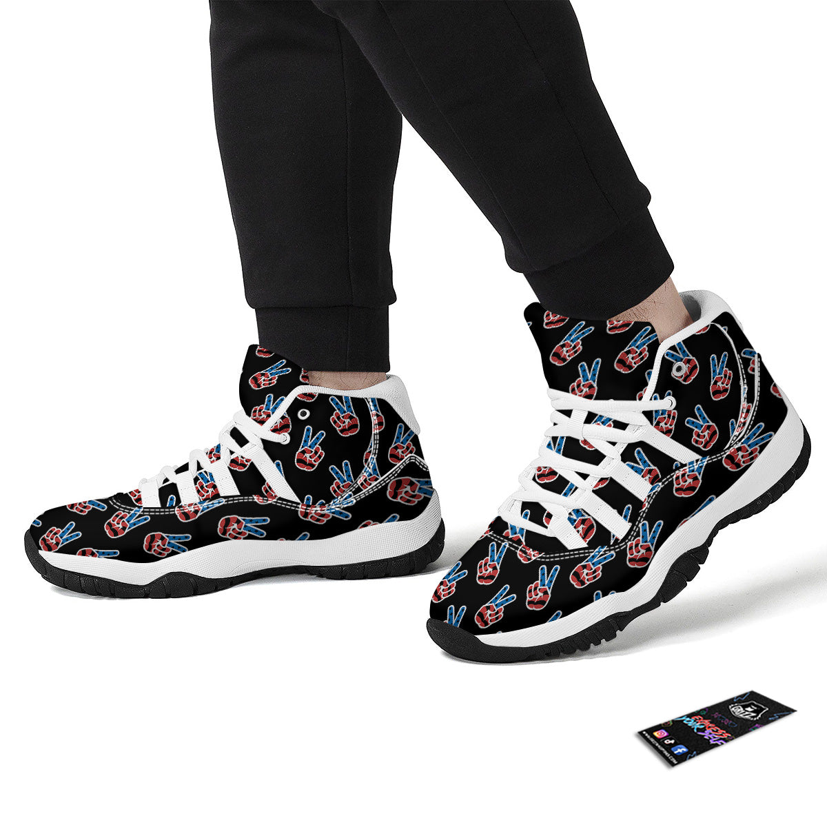 Peace Sign American Patriotic Print Pattern White Bball Shoes-grizzshop