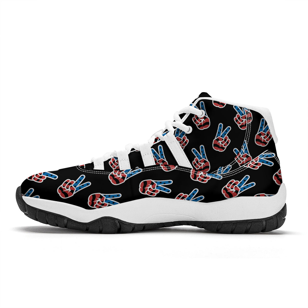 Peace Sign American Patriotic Print Pattern White Bball Shoes-grizzshop