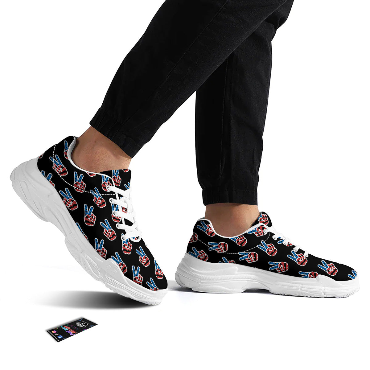 Peace Sign American Patriotic Print Pattern White Chunky Shoes-grizzshop
