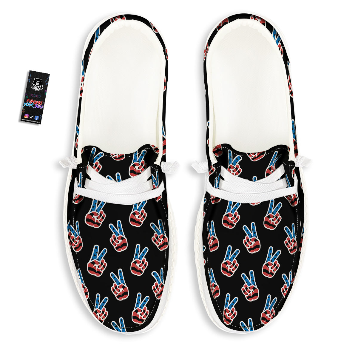 Peace Sign American Patriotic Print Pattern White Loafers-grizzshop