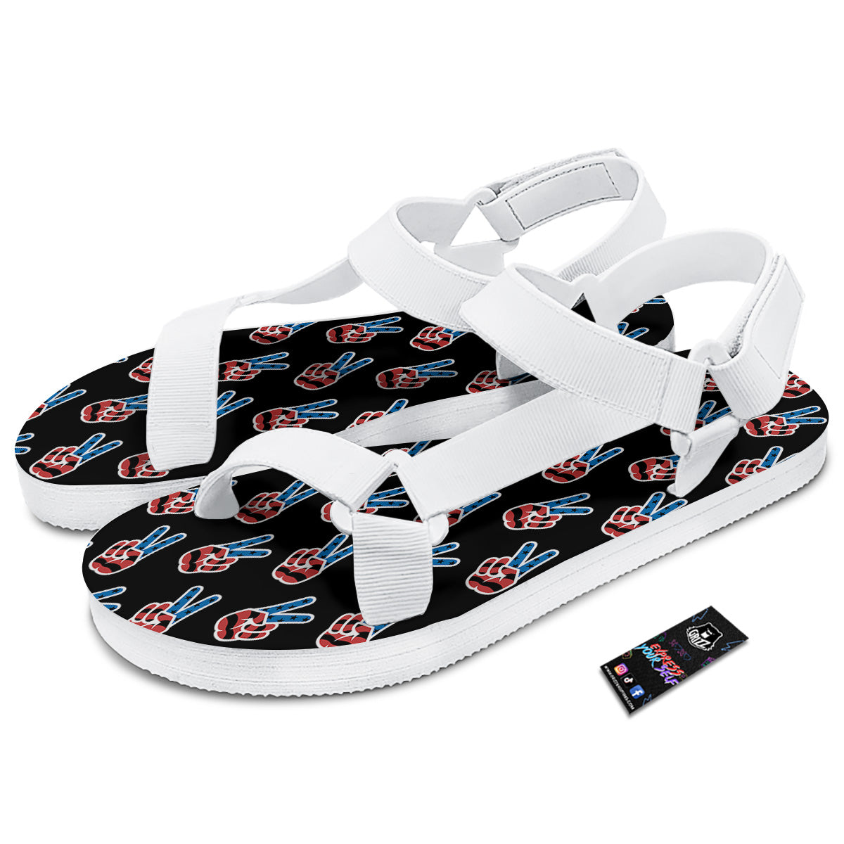 Peace Sign American Patriotic Print Pattern White Open Toe Sandals-grizzshop