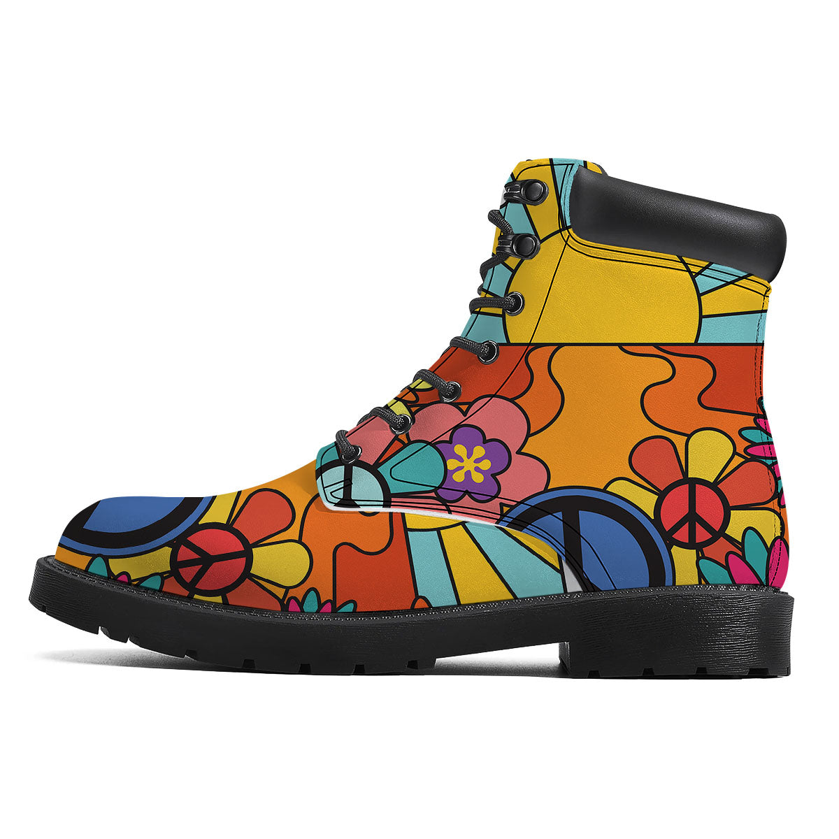 Peace Sign Hippie Flower Print Boots-grizzshop