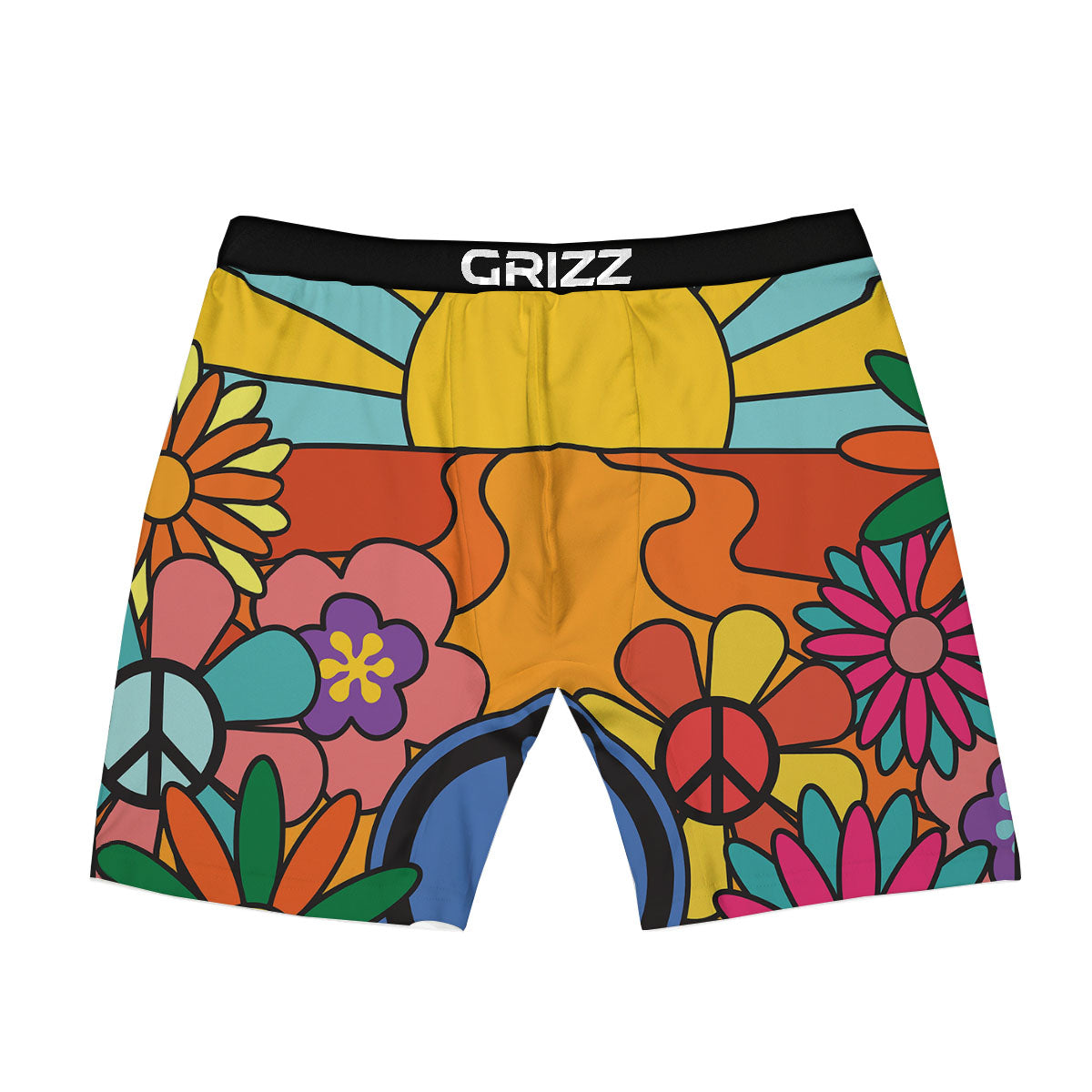 Peace Sign Hippie Flower Print Boxer Briefs-grizzshop