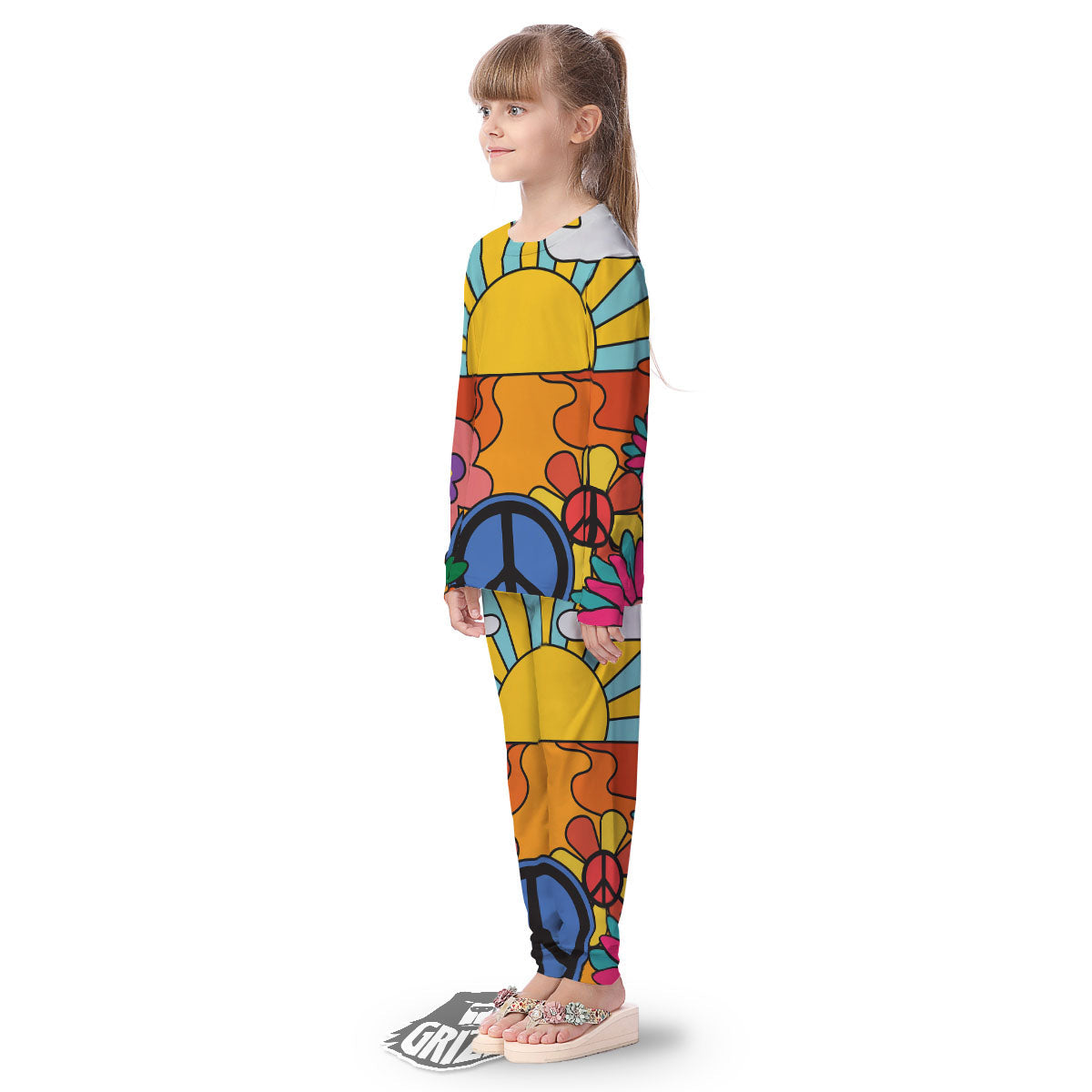Peace Sign Hippie Flower Print Kid's Pajamas-grizzshop