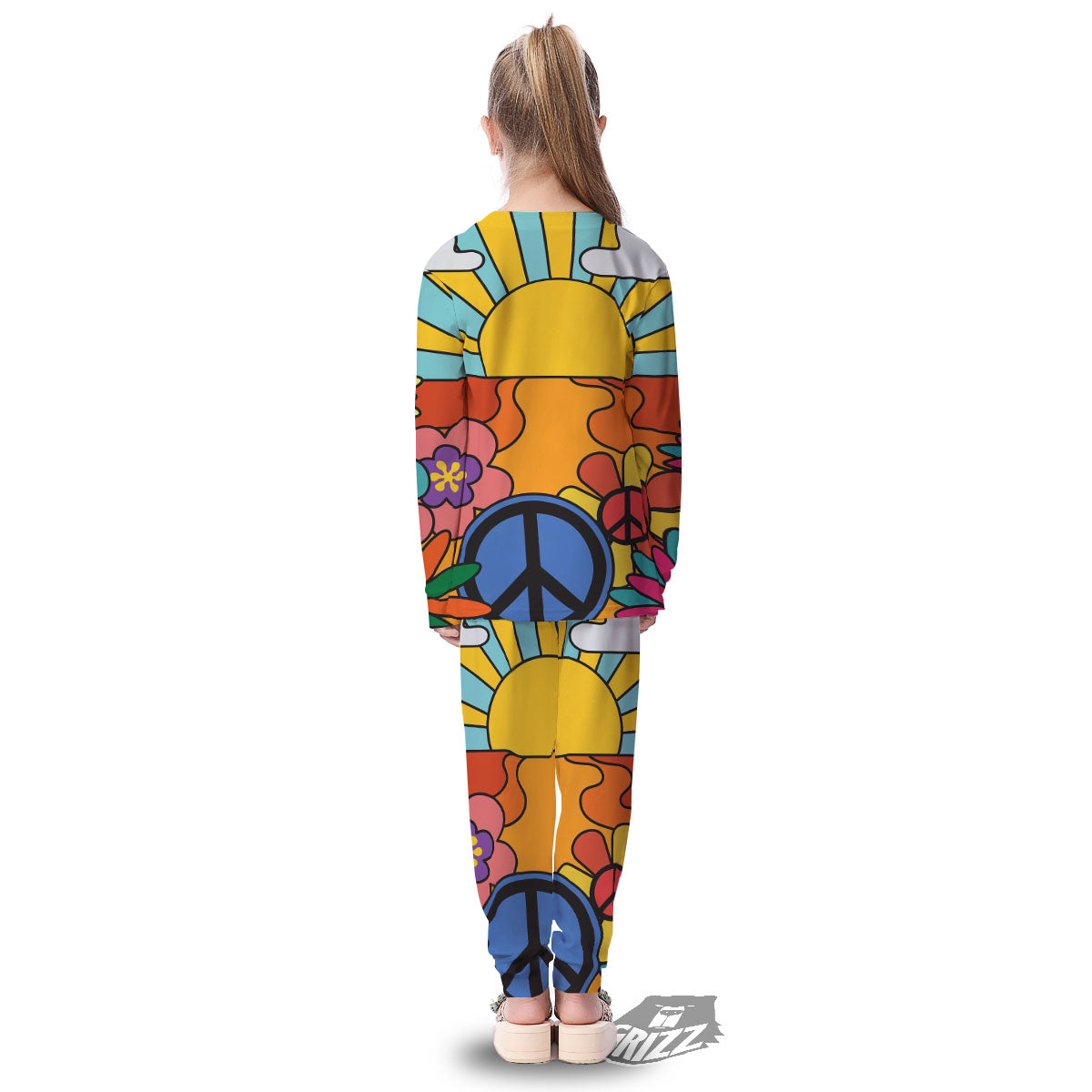 Peace Sign Hippie Flower Print Kid's Pajamas-grizzshop