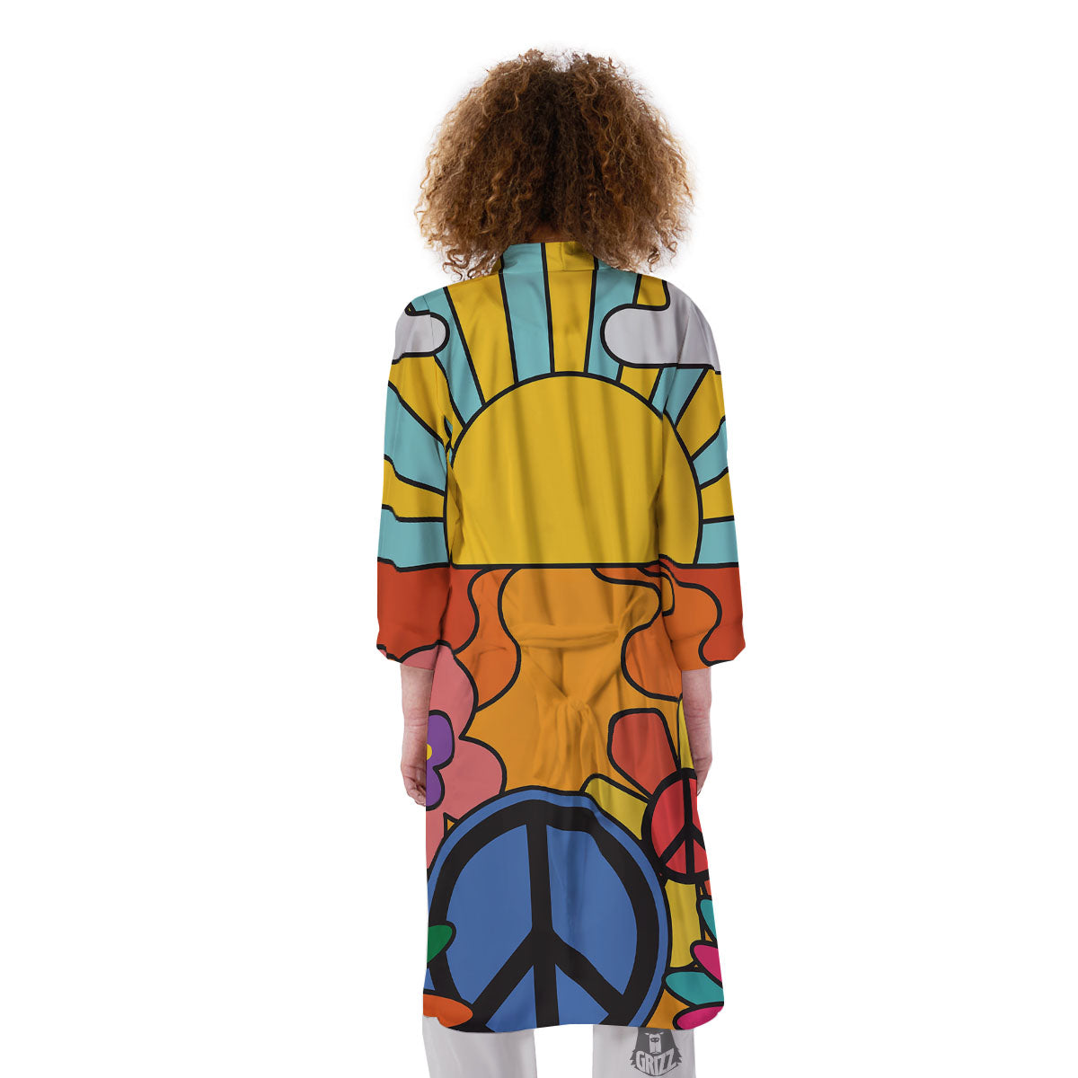 Peace Sign Hippie Flower Print Kimono-grizzshop