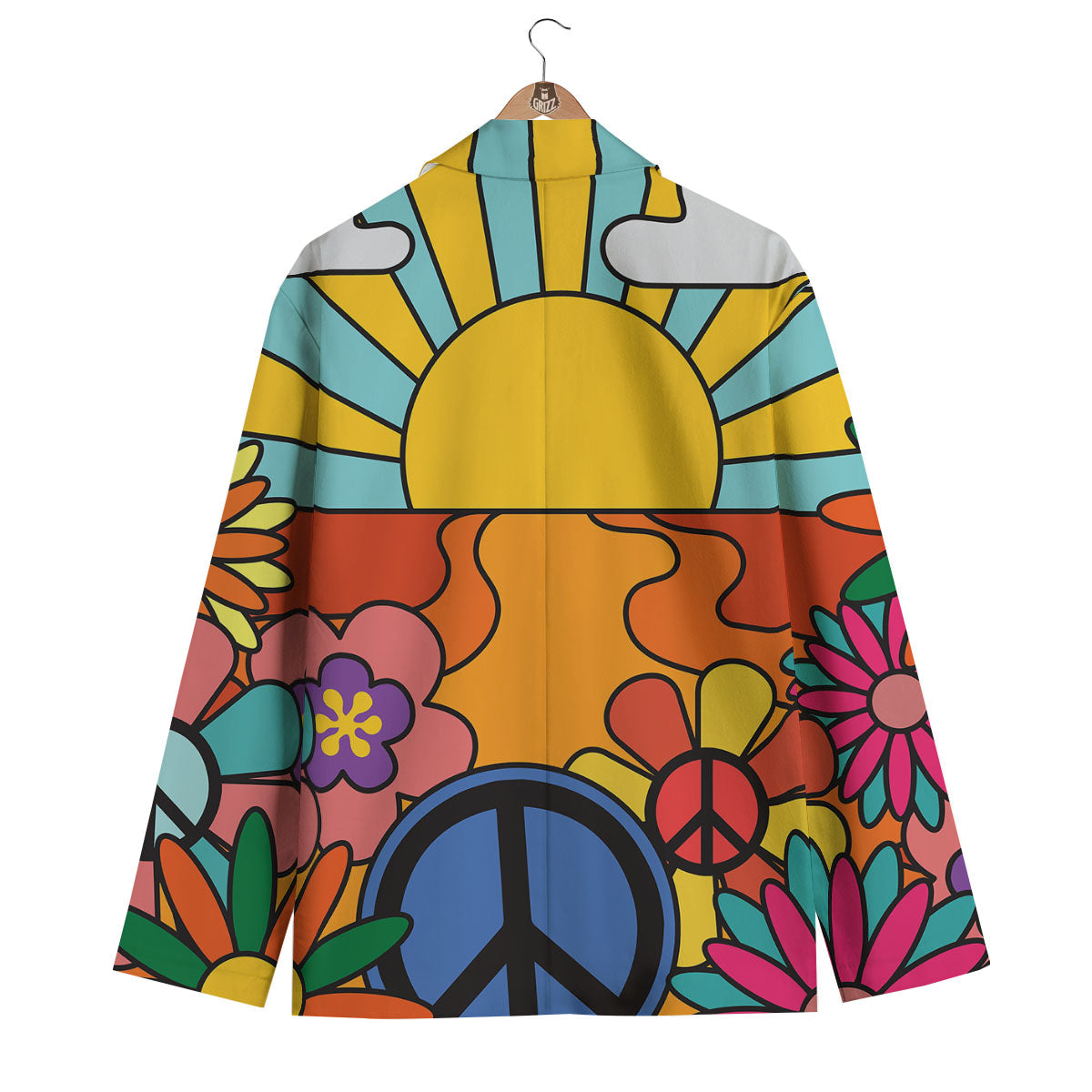 Peace Sign Hippie Flower Print Men's Blazer-grizzshop