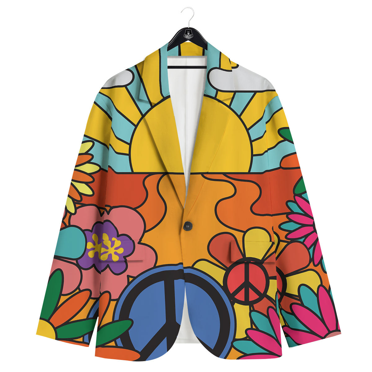 Peace Sign Hippie Flower Print Men's Sport Coat-grizzshop