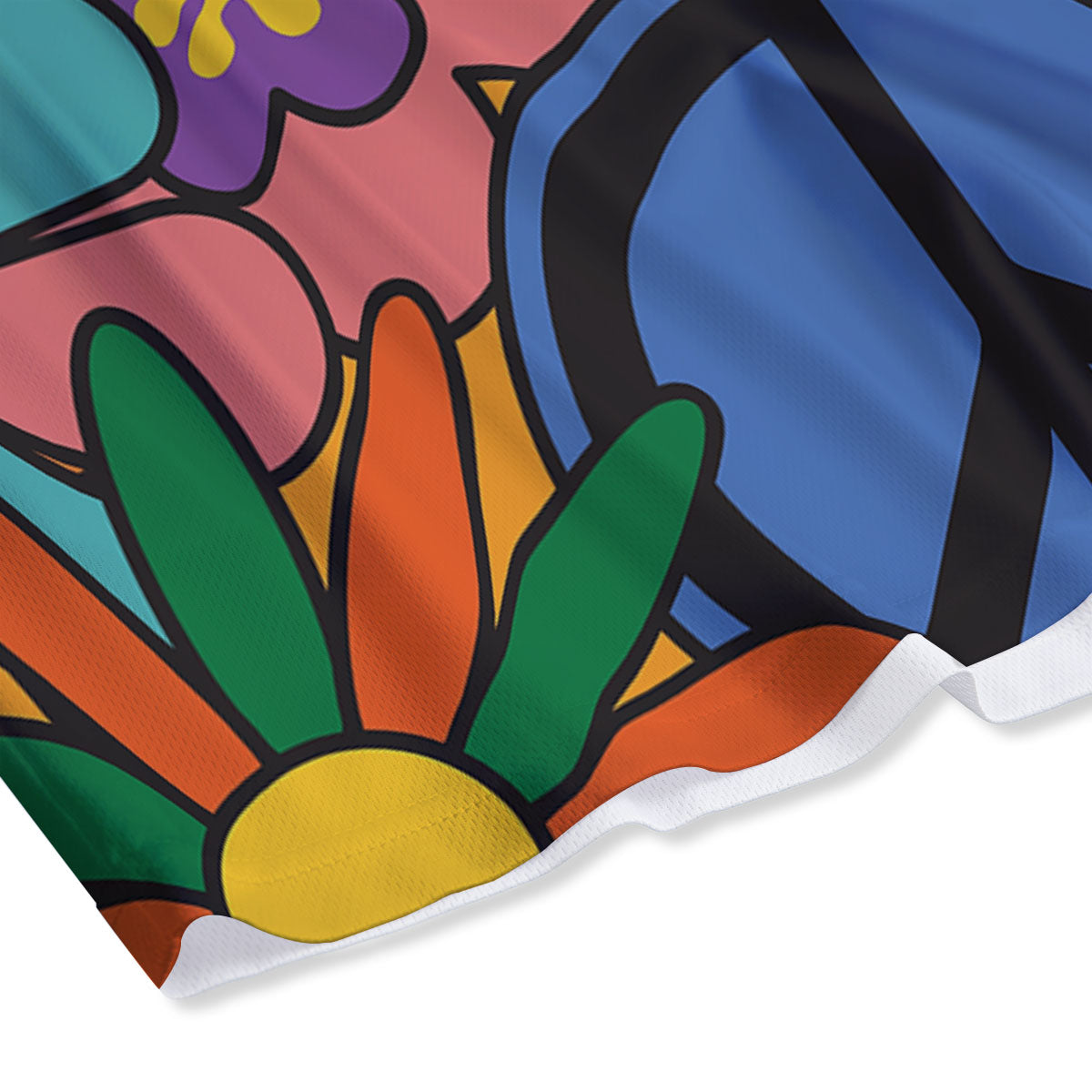 Peace Sign Hippie Flower Print Mesh Shorts
