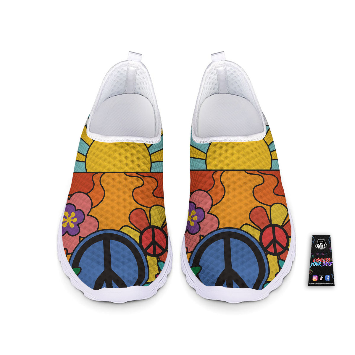 Peace Sign Hippie Flower Print Nurse Shoes-grizzshop