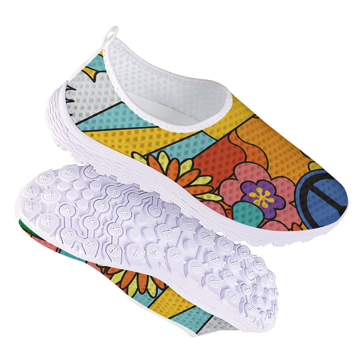 Peace Sign Hippie Flower Print Nurse Shoes-grizzshop
