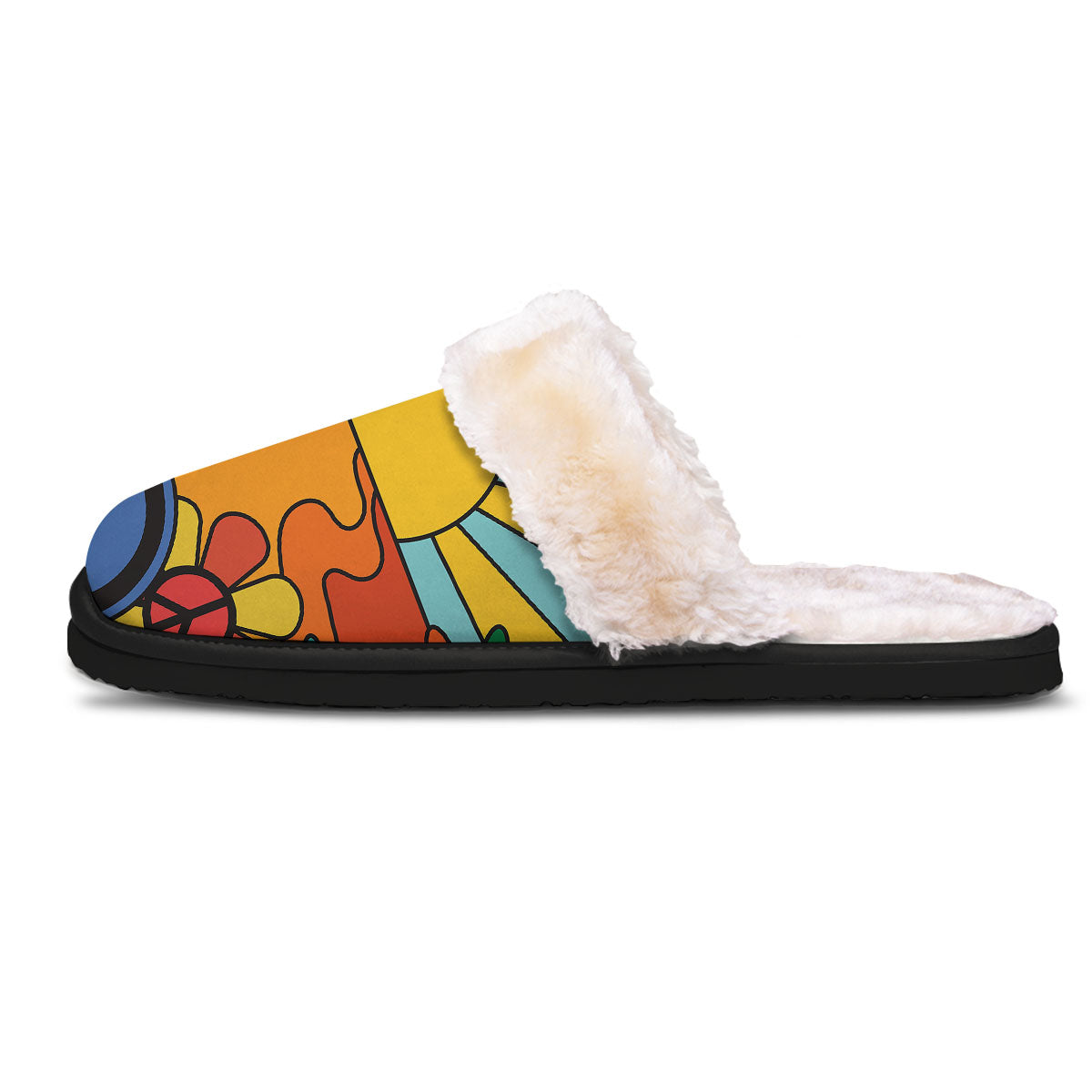 Peace Sign Hippie Flower Print Slippers-grizzshop