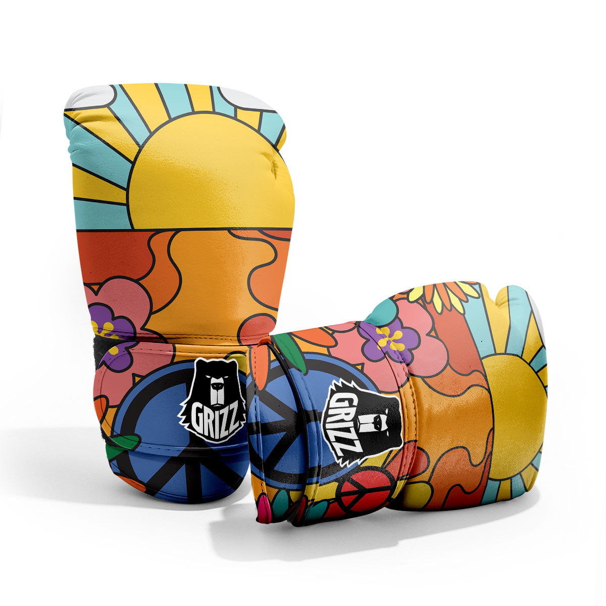 Peace Sign Hippie Flower Print Sparring Gloves-grizzshop