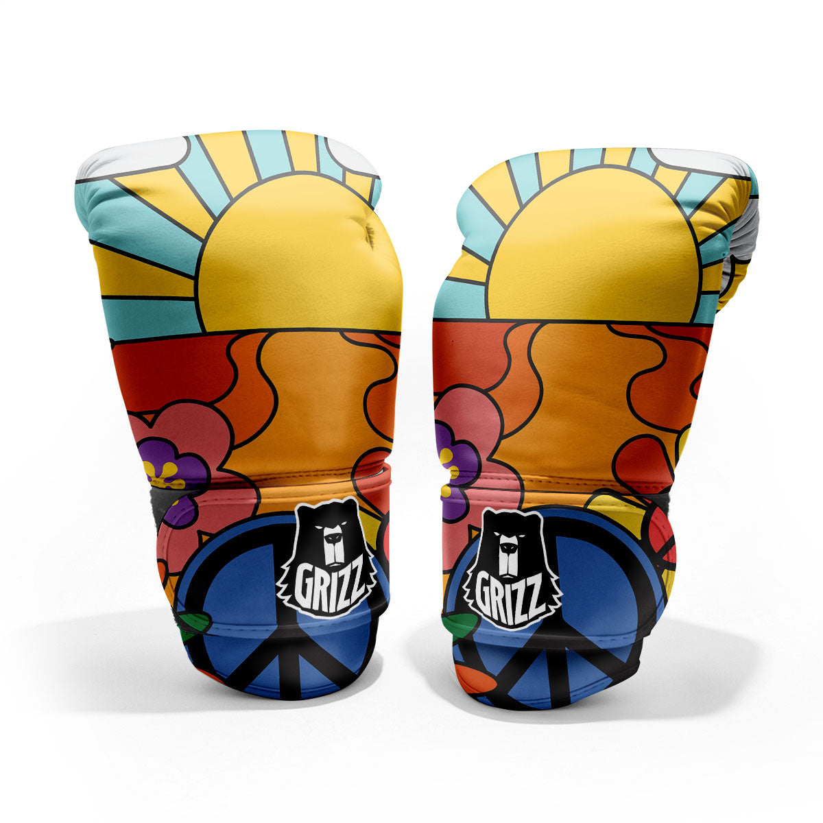 Peace Sign Hippie Flower Print Sparring Gloves-grizzshop