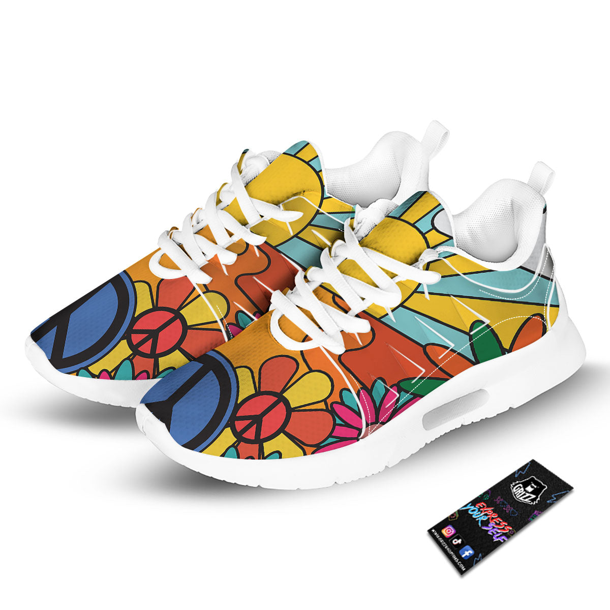 Peace Sign Hippie Flower Print Tennis Shoes-grizzshop