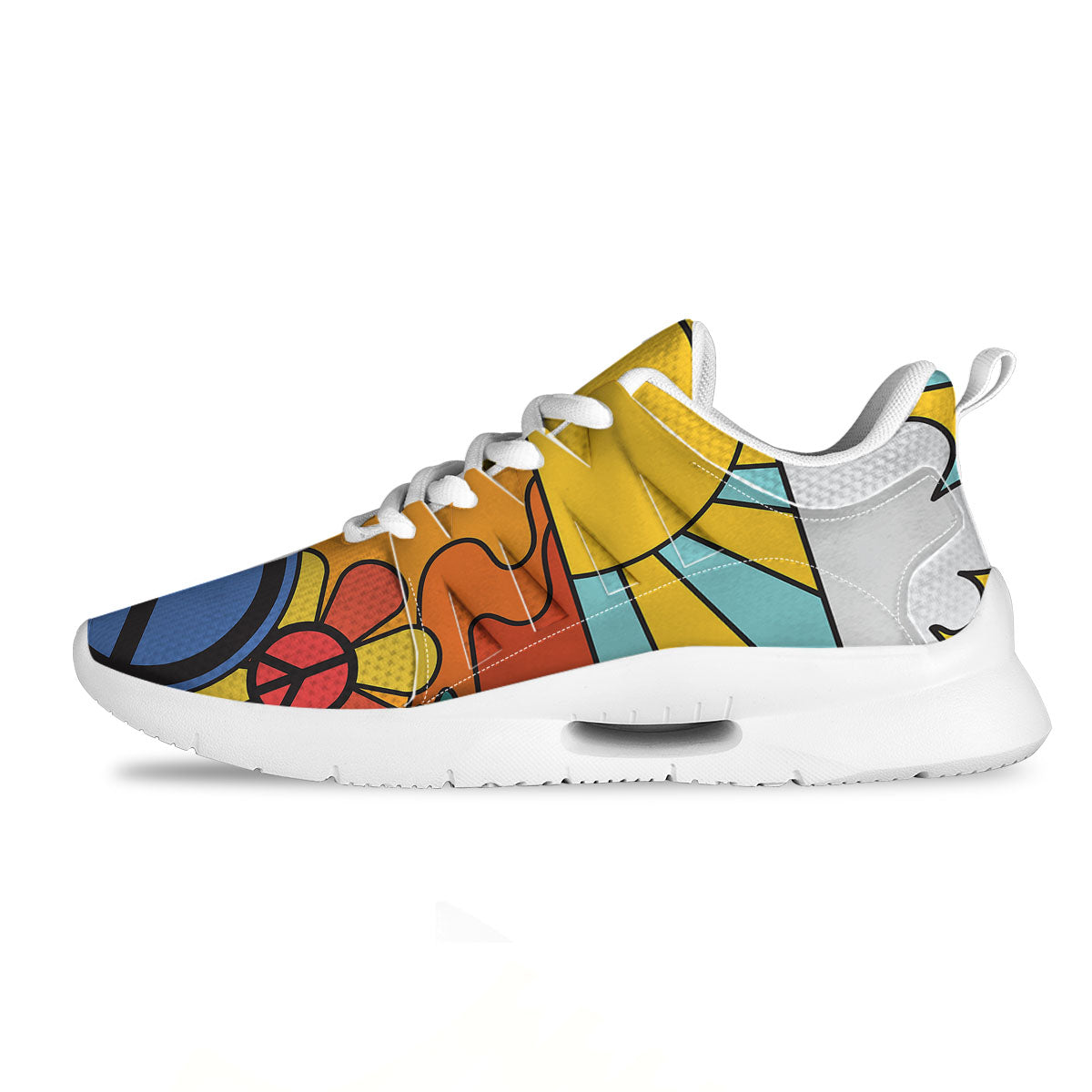 Peace Sign Hippie Flower Print Tennis Shoes-grizzshop