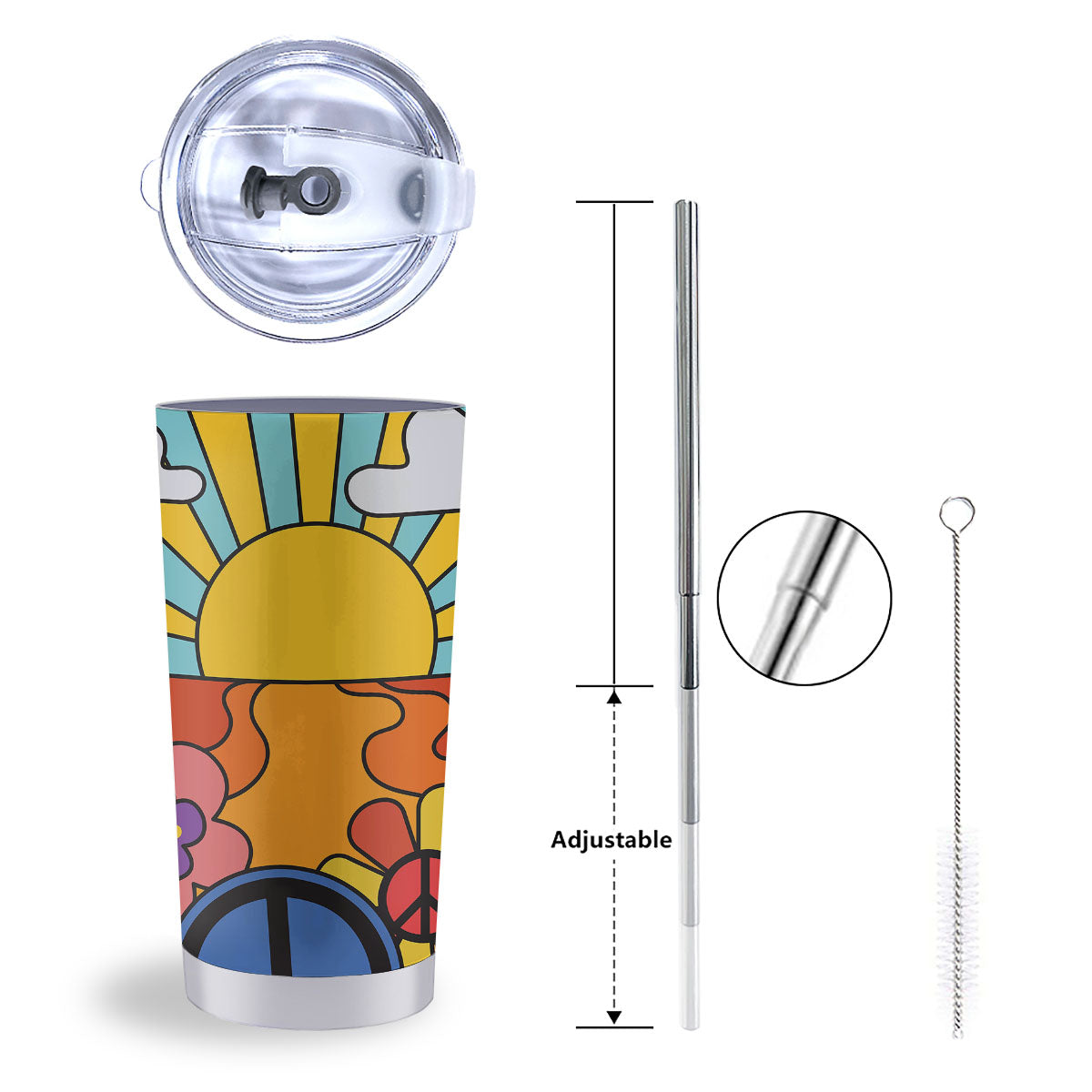 Peace Sign Hippie Flower Print Tumbler-grizzshop