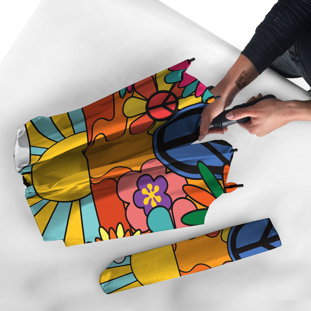 Peace Sign Hippie Flower Print Umbrella-grizzshop