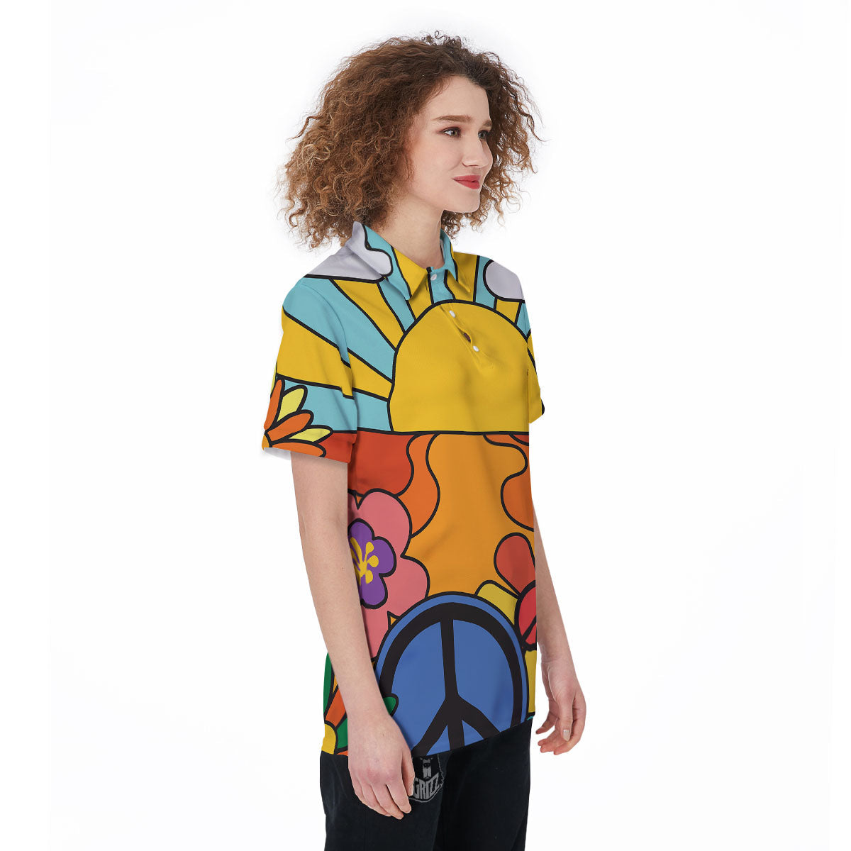 Peace Sign Hippie Flower Print Women's Golf Shirts-grizzshop