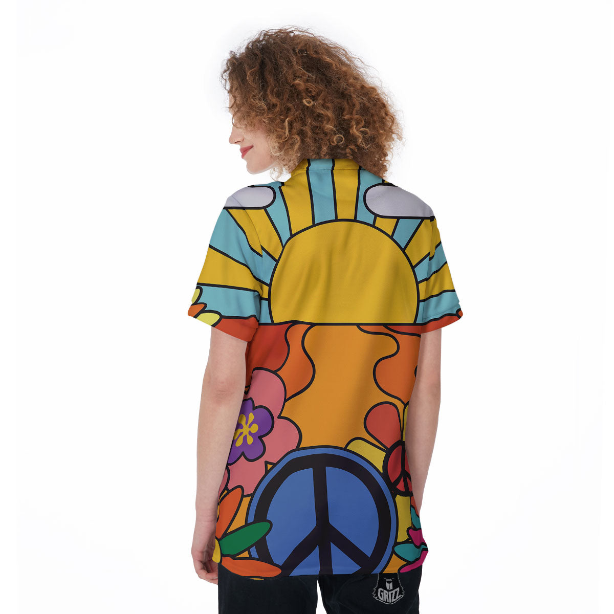 Peace Sign Hippie Flower Print Women's Golf Shirts-grizzshop