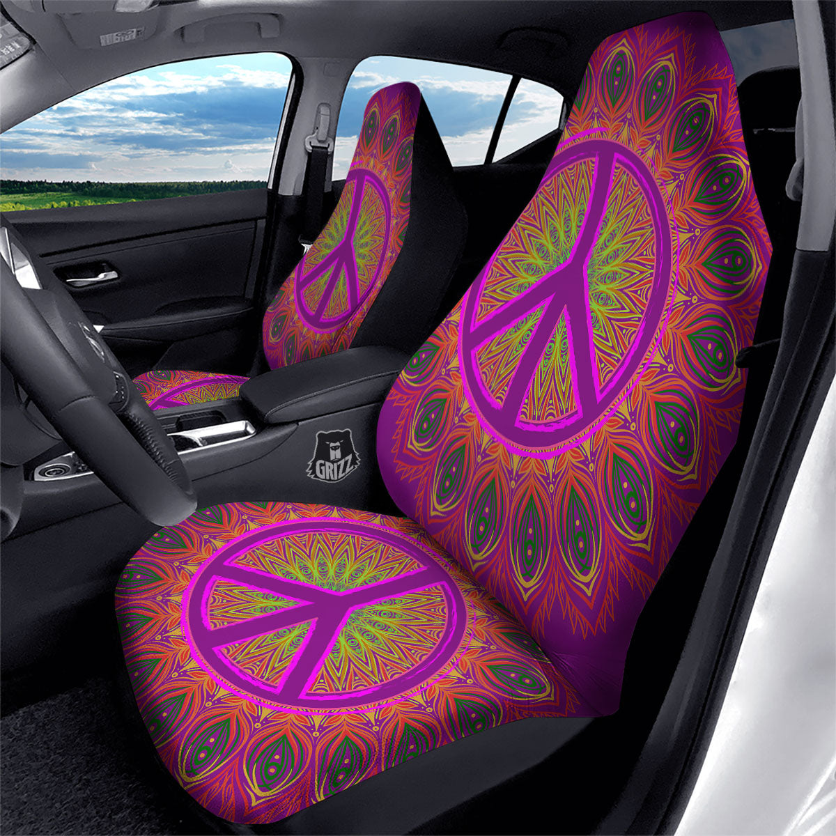 Peace Sign Psychedelic Hippie Print Car Seat Covers-grizzshop
