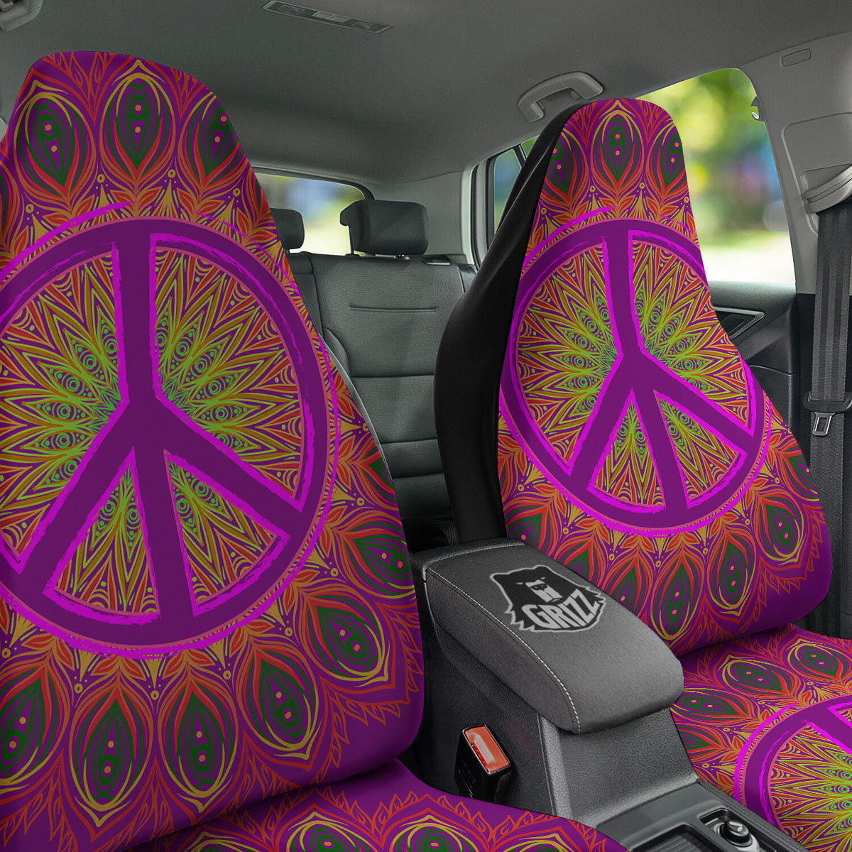 Peace Sign Psychedelic Hippie Print Car Seat Covers-grizzshop