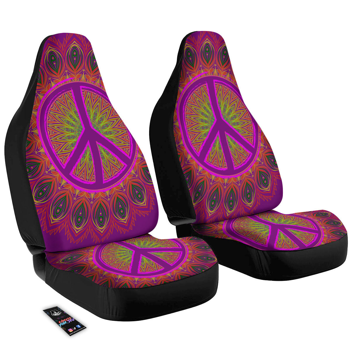 Peace Sign Psychedelic Hippie Print Car Seat Covers-grizzshop