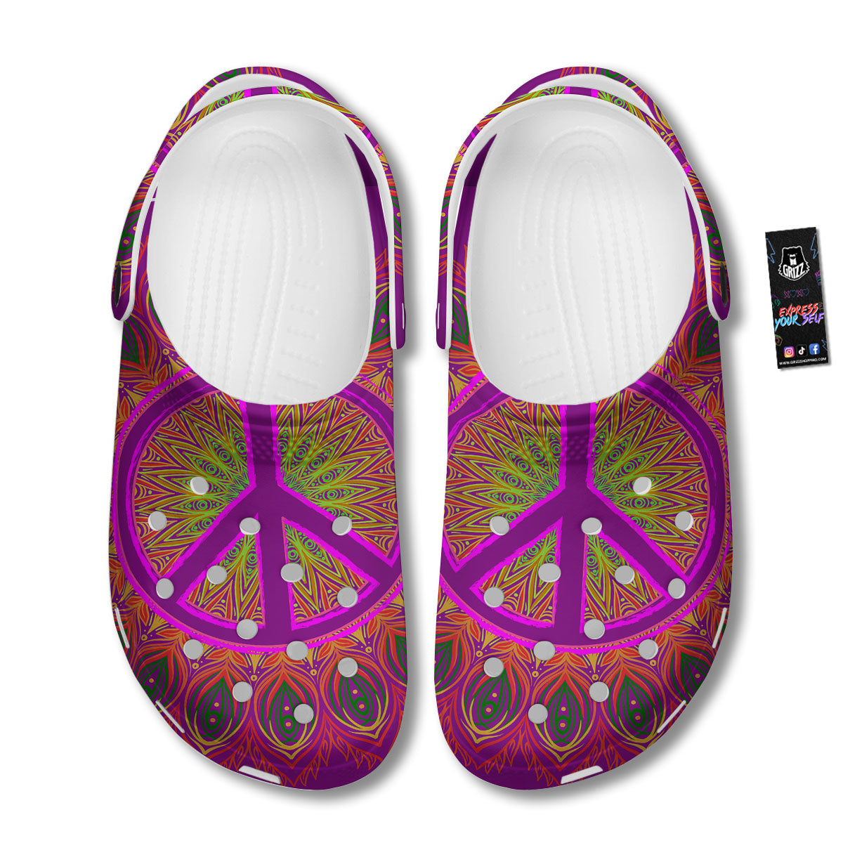 Peace Sign Psychedelic Hippie Print Clog-grizzshop